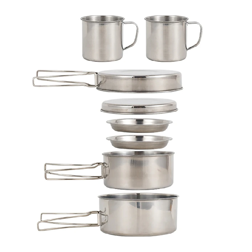 Camping Cooking Ware Set - 8-częściowy zestaw naczyń kempingowych ze stali