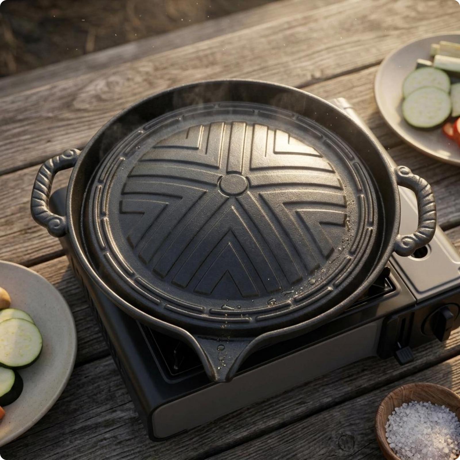 Skillet Cast Iron Camp - Żeliwna owalna patelnia grillowa do grillowania