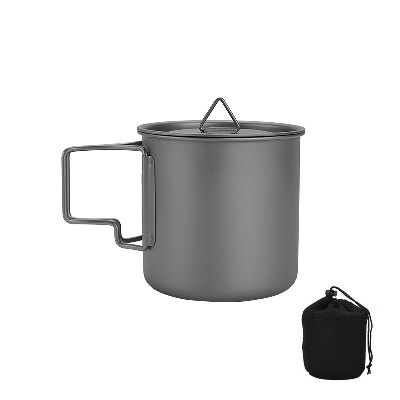 Camping Cooking Ware Set - Tytanowy kubek kempingowy ze składanym uchwytem,