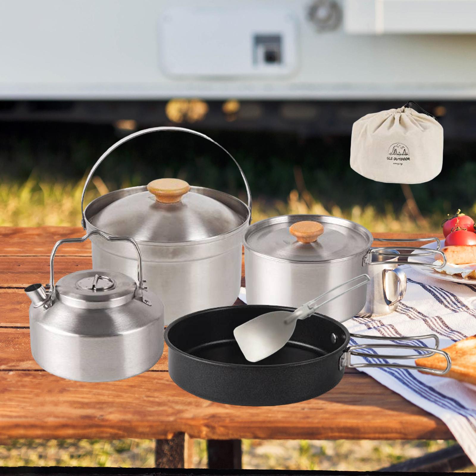 Camping Cooking Set With Kettle - Naczynia kempingowe, sprzęt kuchenny, przenośna patelnia