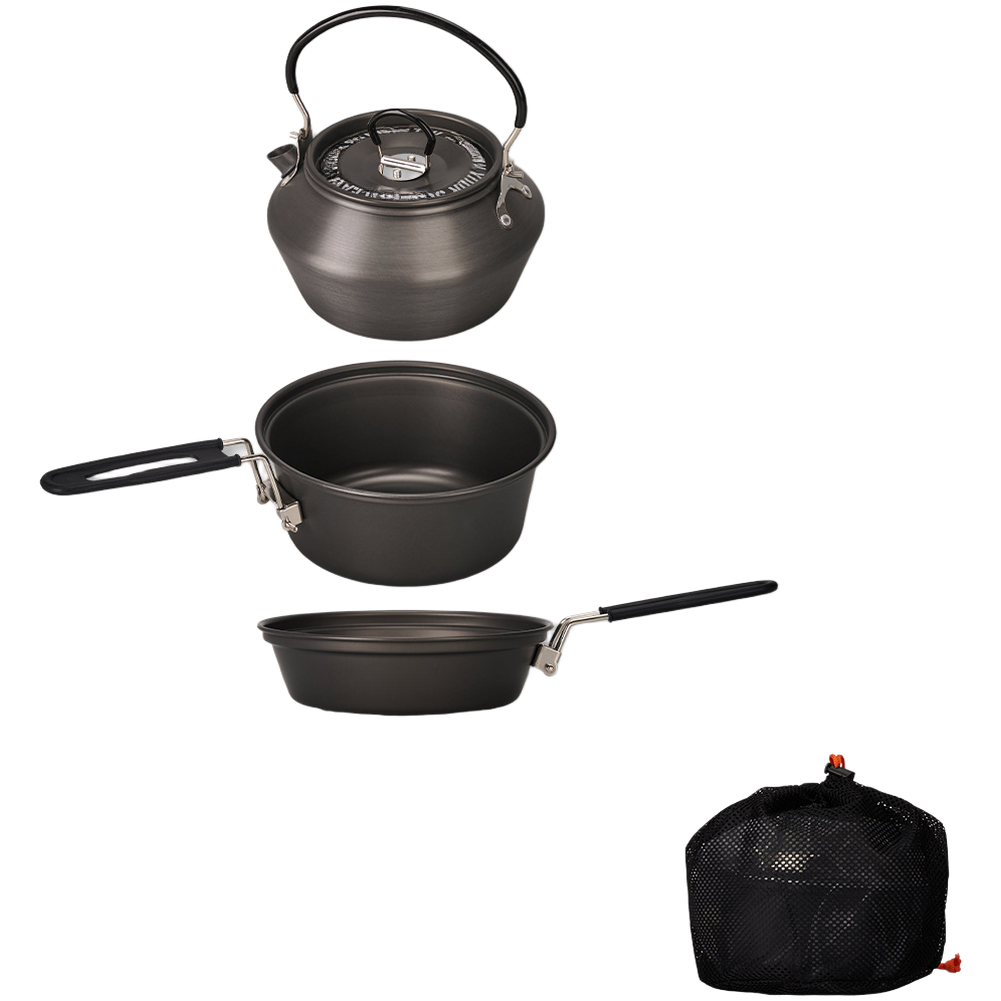 Camping Cooking Set With Kettle - Lekki aluminiowy zestaw naczyń kempingowych 3-częściowy: