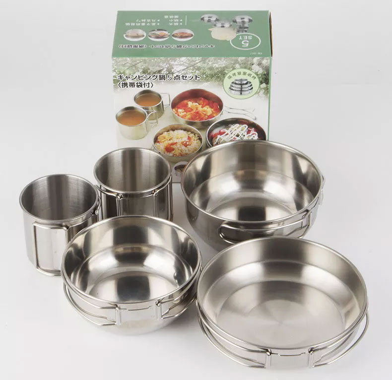 Camping Cooking Ware Set - Składane 5-częściowe zestawy garnków i patelni