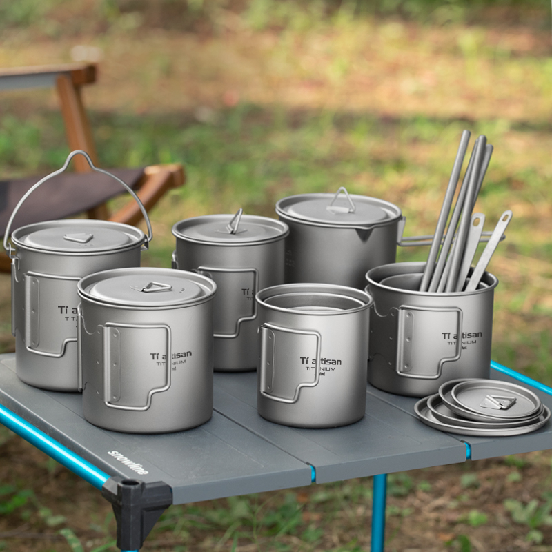 Camping Cooking Pan Set - Tiartisan Outdoor Titanium Lekki przenośny kubek