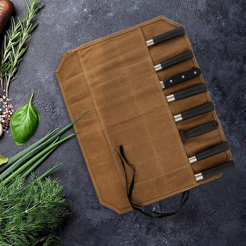 Camping Cooking Rack - Woskowany płócienny pokrowiec na noże szefa