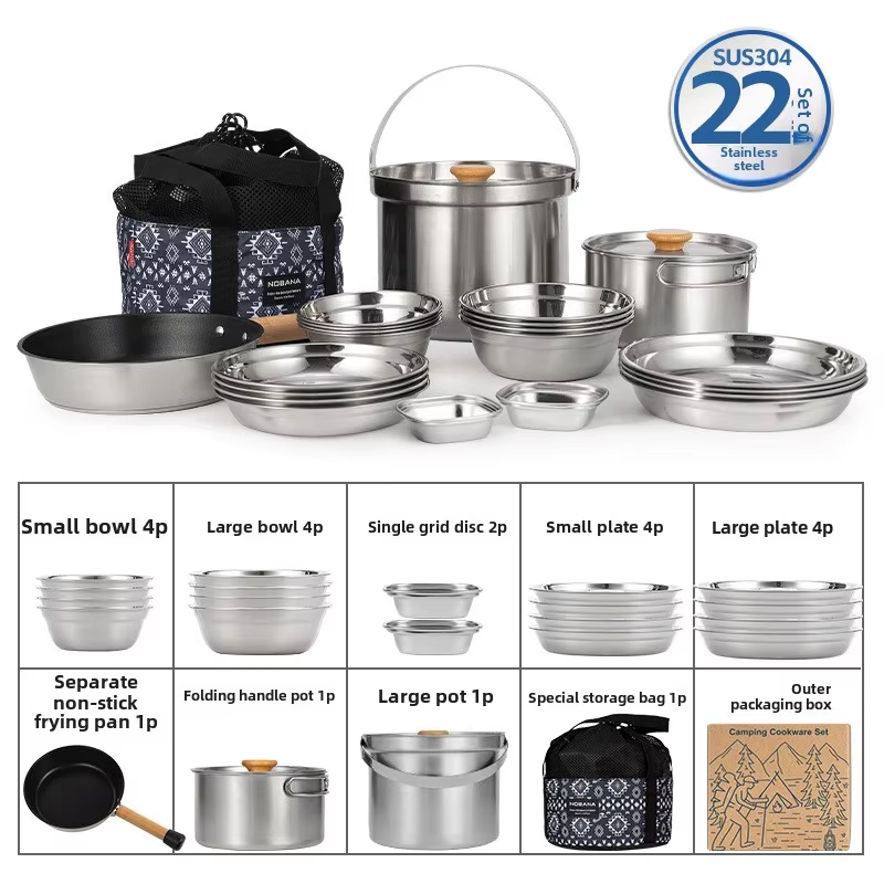 Camping Cooking Ware Set - NOBANA najnowszy zestaw garnków ze stali