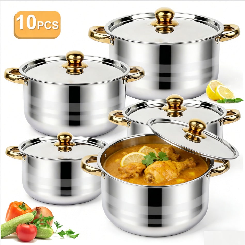 Camping Cooking Pan Set - Zestaw garnków ze stali nierdzewnej, nowoczesny