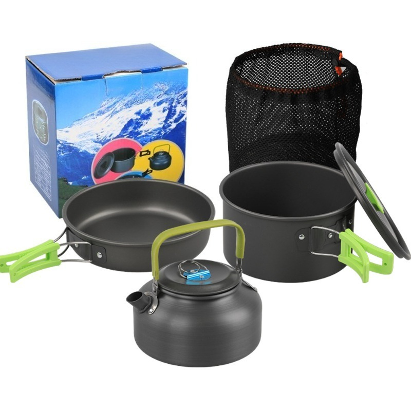 Camping Cooking Set With Kettle - Zestaw naczyń kempingowych DS-308 Przenośny zestaw