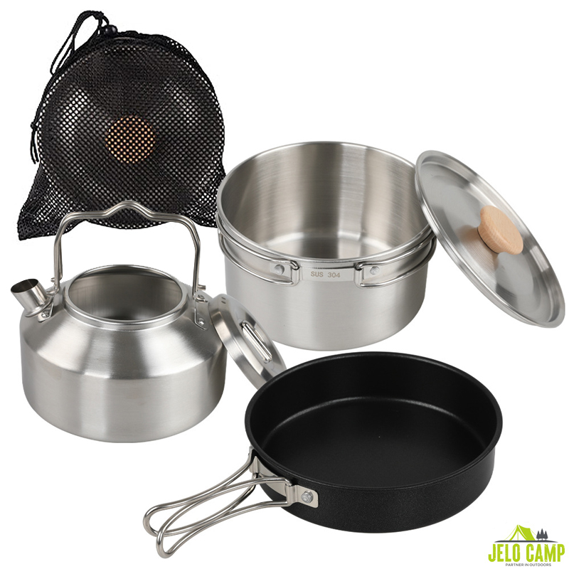 Camping Cooking Set With Kettle - Wysokiej jakości zestaw naczyń kempingowych ze