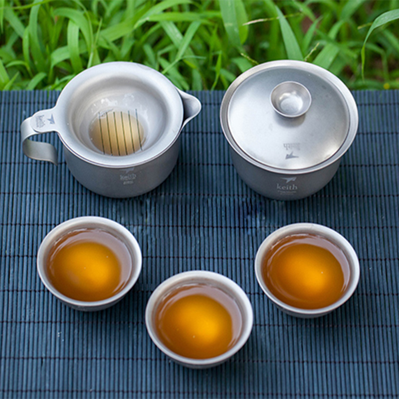 Camping Cooking Set With Kettle - Keith tytanowy zestaw do herbaty Kung