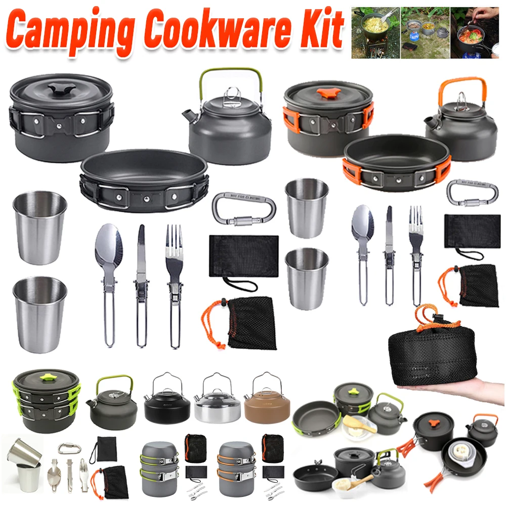 Camping Cooking Set With Kettle - Zestaw naczyń kempingowych Czajnik Garnek Patelnia