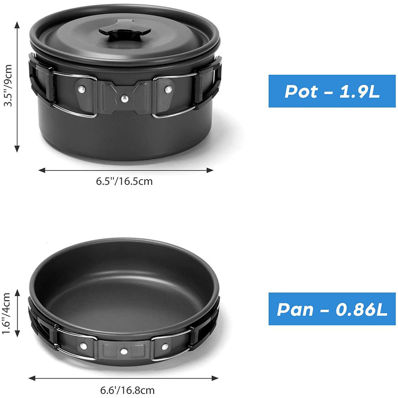 Camping Cooking Set With Kettle - 1 Zestaw Naczyń Kempingowych na Zewnątrz,