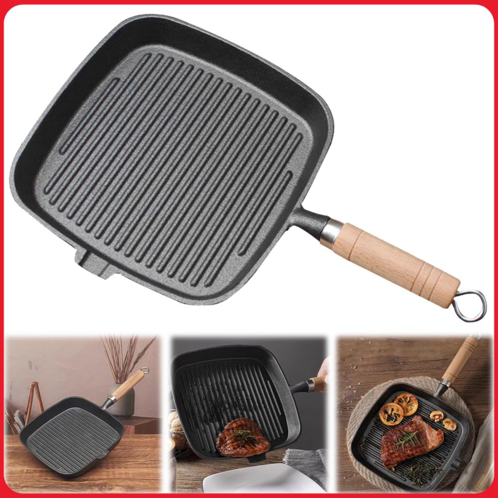 Skillet Cast Iron Camp - Żeliwna patelnia do steków z drewnianą