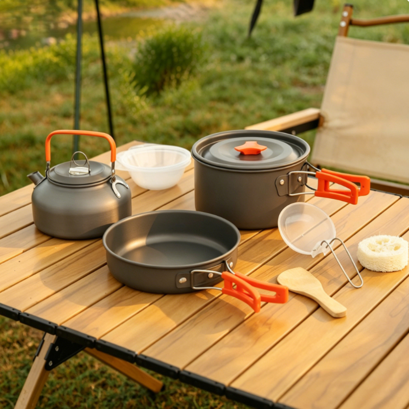 Zestaw kempingowy z aluminium, – Camping Cooking Set With Kettle recenzja i cena