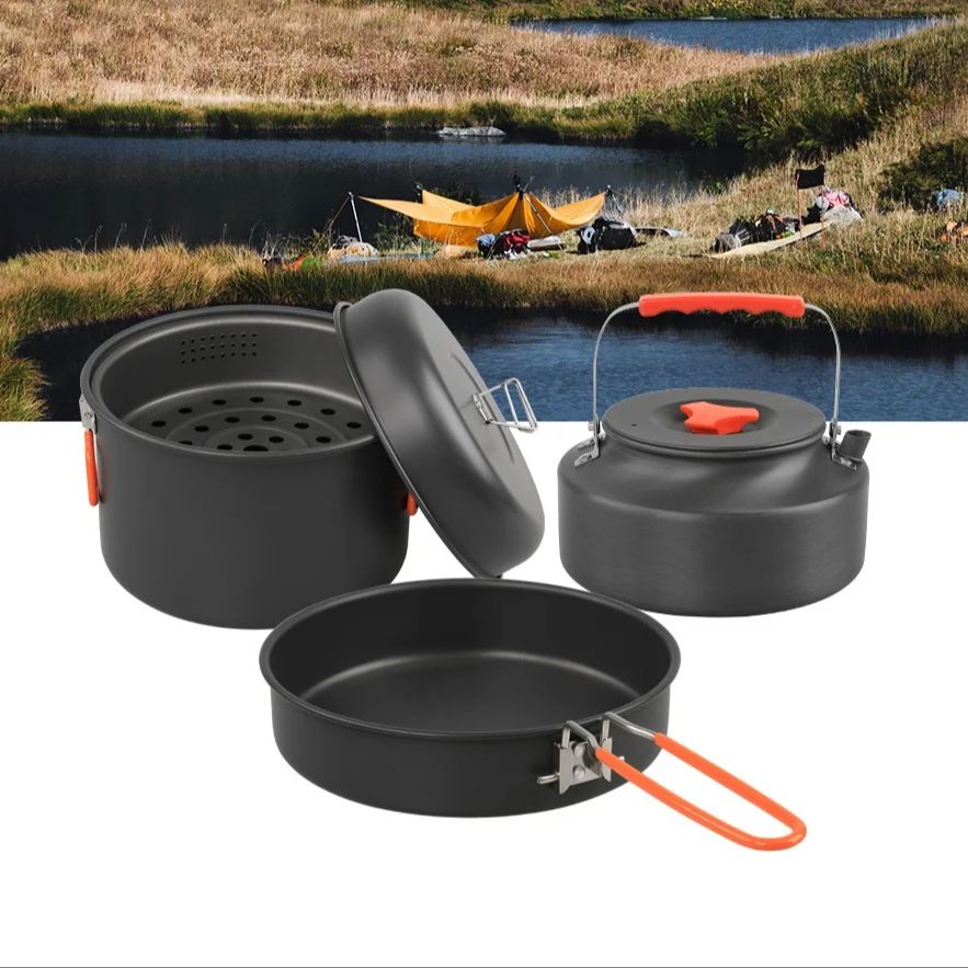 Zestaw naczyń do gotowania na  – Camping Cooking Pan Set recenzja i cena