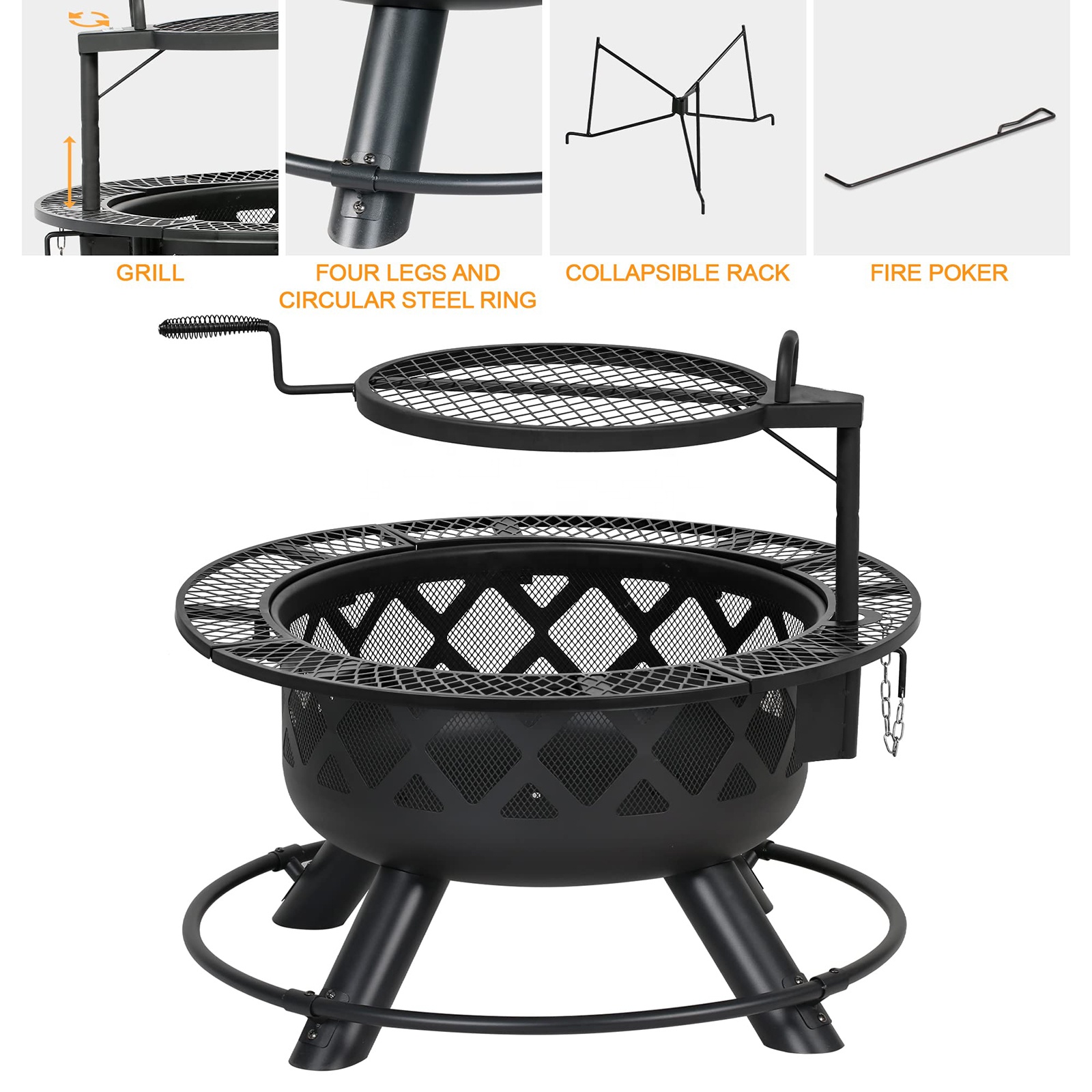 Duże ogrodowe paleniska na dre – Camping Cooking Fire Pit recenzja i cena